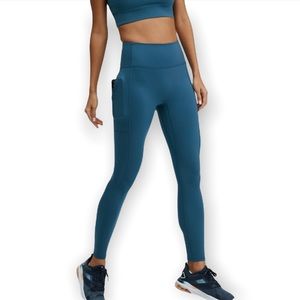 Fabletics Embolden 2-Piece Leggings and Reversible Bra Top, S/XS, Blue Green